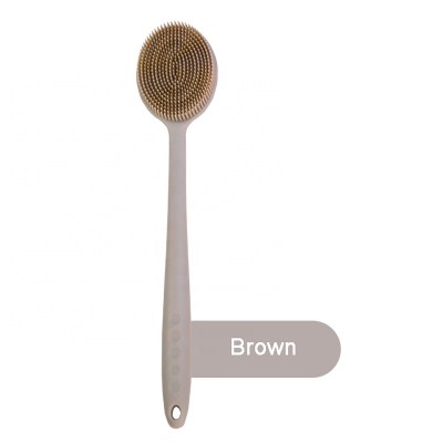 Food grade ultra soft multi functional brown silicone long handle body wash massage brush